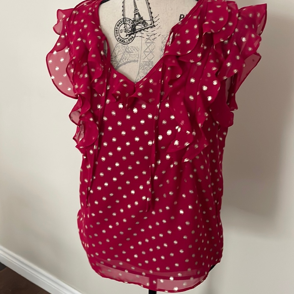RED WITH GOLD FRILLY TOP